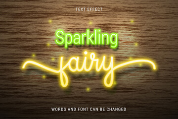 Wall Mural - shiny fantasy text effect 100% editable isolated on wood background vector image