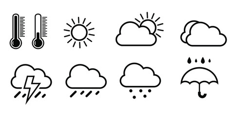 weather flat vector icons set. weather forecast icons