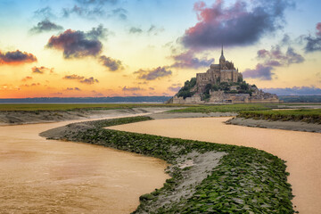Wall Mural - Mont Saint Michel, Normandy, France in sunset light