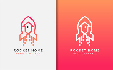 Poster - Abstract Rocket and House Combination with Modern Orange Lines Logo Design.