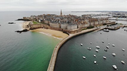 Poster - Scenic aerial drone view of Saint-Malo Intra-Muros, Brittany, France