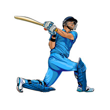 Abstract Batsman Playing Cricket From Splash Of Watercolors, Colored Drawing, Realistic. Vector Illustration Of Paints