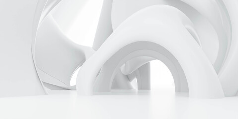 Poster - white abstract futuristic building 3d render illustration