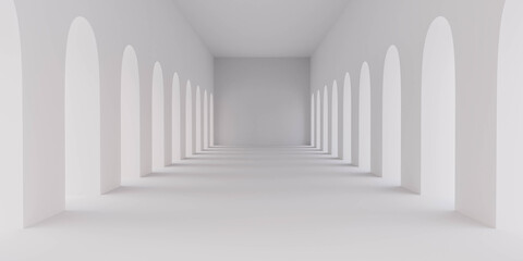 Poster - abstract white empty blank studio building interior 3d render illustration