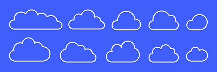 Poster - Clouds icon set. Clouds in line simple design. Logo and sign. Cloud technologies. Simple modern design. Flat style Vector illustration.