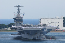 US Navy Aircraft Carrier George Washington Arrives At Yokosuka Port In Japan.