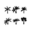 © CHAIYAPHON - Set of Palm trees black silhouettes. Vector palm trees silhouettes. Hand drawn relax palm tree drawings for sea and beach travel designs.