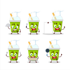 Wall Mural - Cartoon character of melon milk with boba with various chef emoticons