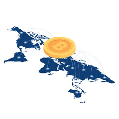 Poster - Isometric Bitcoin Network Over The World Map