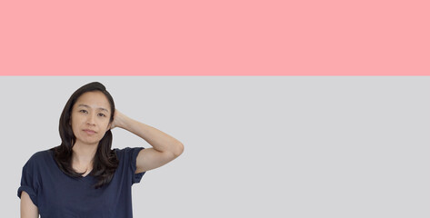 Wall Mural - Asian mixed race casual healthy woman with positive emotion on isolated background