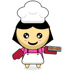 Canvas Print - chef girl cooking cake character cartoon illustration