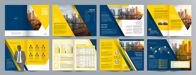 Wall Mural - Corporate business presentation guide brochure template, Annual report, 16 page minimalist flat geometric business brochure design template, A4 size.