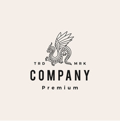 Wall Mural - dragon monoline hipster vintage logo vector icon illustration