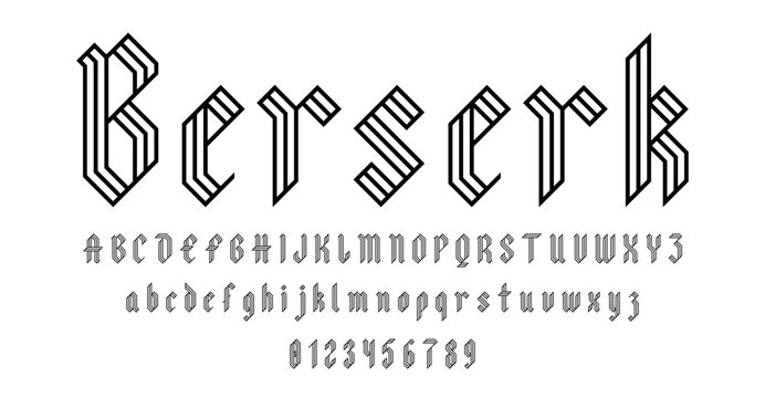 Set of alphabets font letters and numbers elegant antique vintage blackletter concept vector illustration