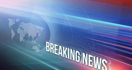 Sticker - Communication background with BREAKING NEWS text, high-tech, and modern 3d studio space