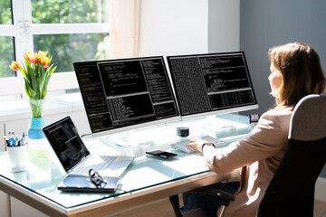 Programmer Woman Coding On Computer