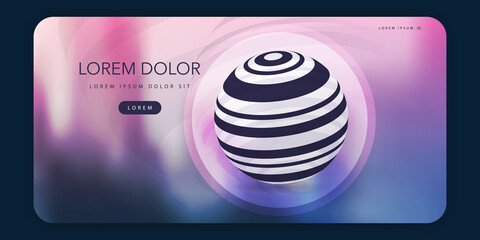 Poster - Modern Style Web Design Elements - Header or Banner Design with Striped Transparent Globe and Blurred Shapes - Poster, Web App UI or Landing Page Creative Design, Multi Purpose Vector Template