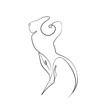 Woman body abstract silhouette, continuous line drawing, small tattoo, print for clothes and logo design, emblem or logo design, isolated vector illustration.