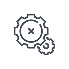 Fototapete - Cancel gear and cogwheel line icon. Cancellation and rejection process vector outline sign.