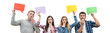 © realstock1 - The four surprised people hold dialog signs on the white background