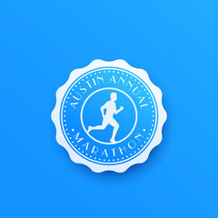 Wall Mural - Marathon badge with running man, round vector logo