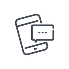 Fototapete - Mobile phone with message notification line icon. Online chat on smartphone vector outline sign.