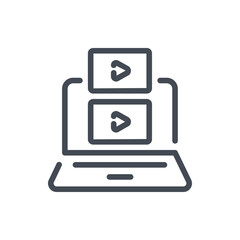 Fototapete - Laptop with list of online video line icon. Video player on computer vector outline sign.