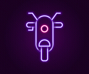 Poster - Glowing neon line Scooter icon isolated on black background. Colorful outline concept. Vector