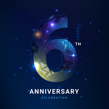 6 Years Anniversary Logo Template Geometric Line With Star. Poster Template For Celebrating 6th Event