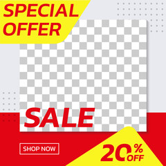 Wall Mural - Sale banner template for social media post. Modern discount poster or frame for web advertising and promotion with 20 percent price off. Vector illustration