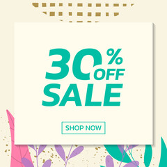 Poster - social media sale post with floral background. trendy banner design template with leaves. modern dis