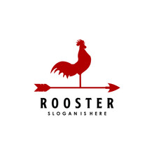 Red Rooster Compass Weather Vane Weathercock Wind Village Farm Old Symbol Sign Logo Design Vector