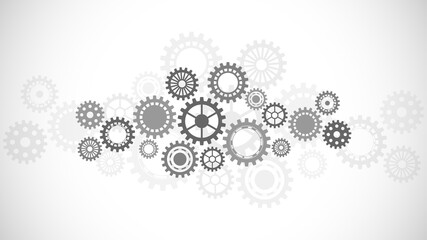 Poster - Cogs and gear wheel mechanisms. Hi-tech digital technology and engineering. Abstract technical background