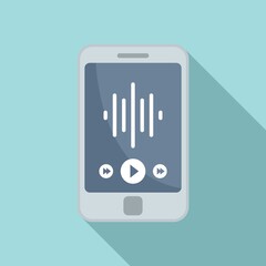 Poster - podcast phone playing icon, flat style