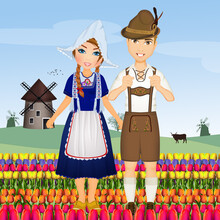Illustration Of Traditional Dutch Couple Costume