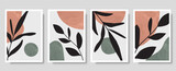 Fototapeta Boho - Botanical wall art vector set. Foliage line art drawing with abstract shape. Abstract Plant Art design for print, cover, wallpaper, Minimal and natural wall art. Vector illustration.