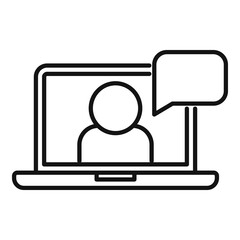 Sticker - Laptop chat video call icon, outline style