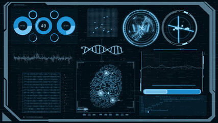 Fototapete - HUD. graphic interface finger print match DNA. futuristic infographic motion with 3d rendering.