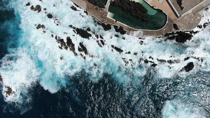 Wall Mural - Cinematic 4k aerial video of Madeira natural swimming pools at Seixal