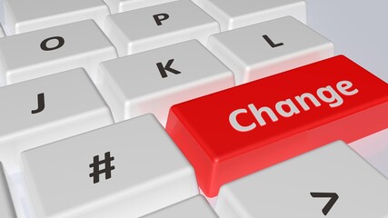 Poster - Red key of a computer keyboard, with the write Change - 3D rendering illustration