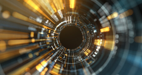 Poster - circular abstract iris, high tech background. motion of digital data flow. science, technology backg