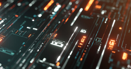 Poster - Abstract Big data visualization, transfer, code, digital technology. data flow. 3D rendering