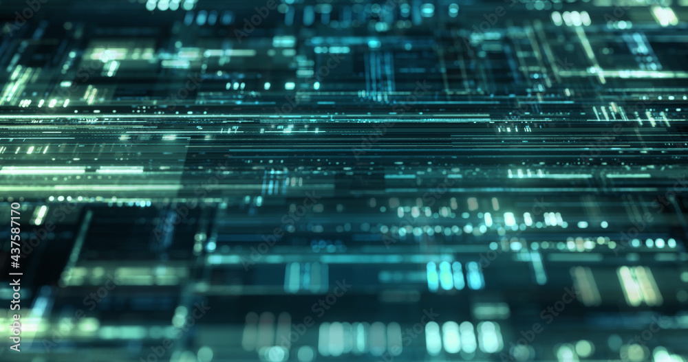 Computer Technical Grees Dark green abstract tech geometric background with GUI patterns and ...