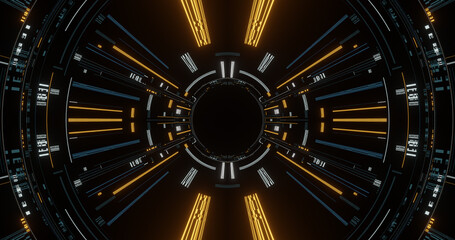 Poster - high tech concept, elements and digital technology background. 3d rendering