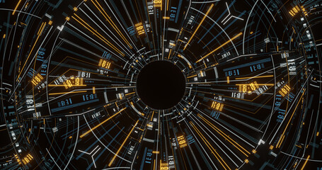 Poster - blockchain bitcoin mining background concept. circular abstract iris, high tech background.