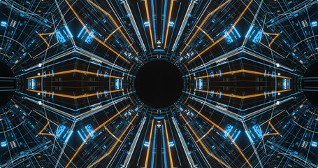 Poster - abstract elements with lines, lights and tech circles. high tech. 3d rendering