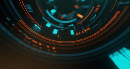Poster - Hi-tech abstract futuristic concept. circle elements with dots and lines on black background.  3D rendering