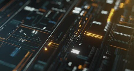 Poster - Futuristic virtual CPU processor on cryptography concept. Abstract Big data visualization animation, transfer, binary code, digit Data technology. Motion of digital data flow. 4K loop, 3D rendering
