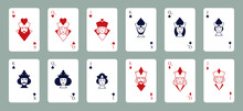 King, Queen And Jack Of The Poker Deck. Hearts, Spades, Clubs And Diamonds.
