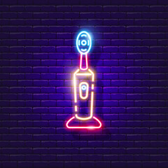 Wall Mural - Electric toothbrush neon sign. Vector illustration for design. Oral cavity care. Dentistry concept.